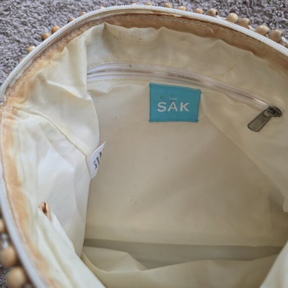 The Sak Beaded Wooden Shoulder Bag Boho Retro Natural Beige Crossbody Purse - Picture 12 of 13